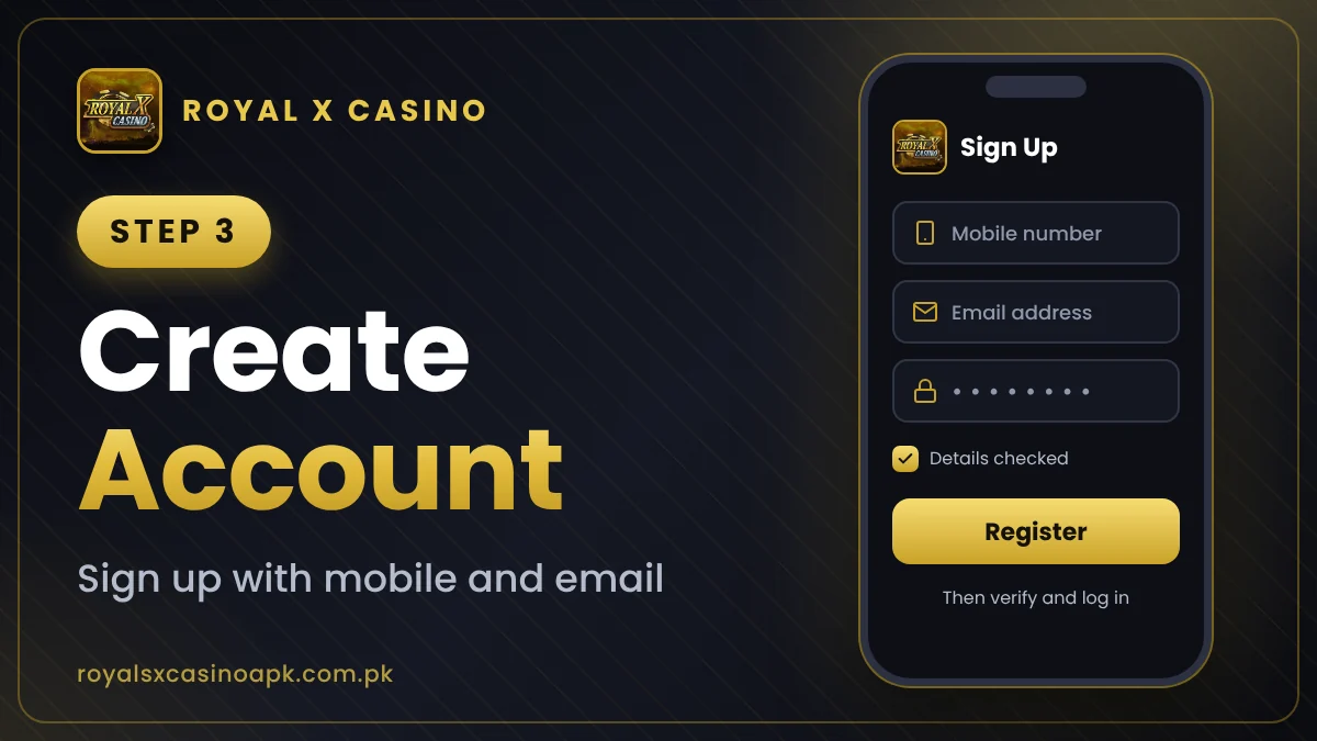 Royal X Casino register screen for creating a new account